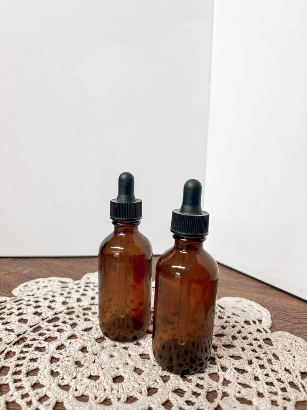 Amber Glass Dropper Bottles with Black Caps (Set of 2)